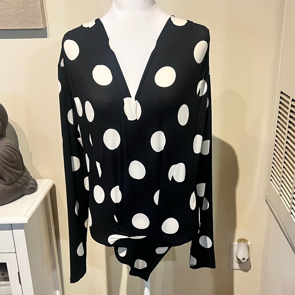 Zara Black and White Polka Dot Bodysuit Blouse